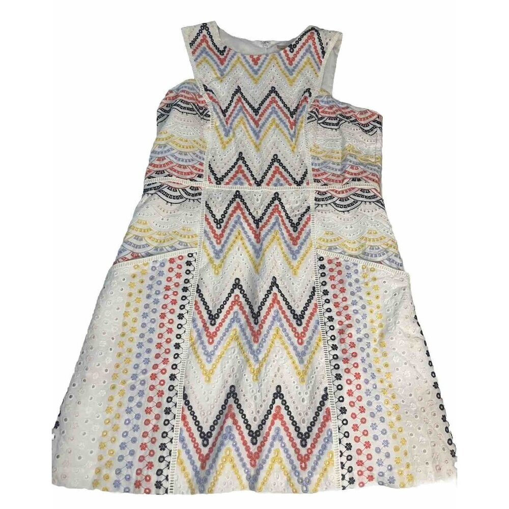 Hutch Anthropologie Multicolor Eyelet Lace Embroidered Shift Dress Flare 10P